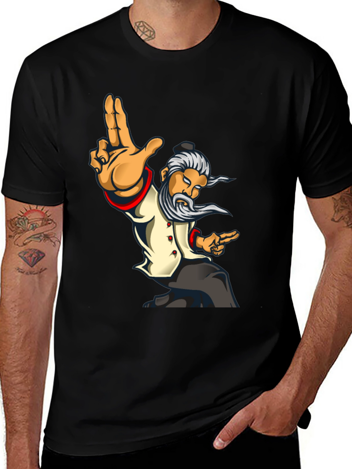 Kung Fu Master Graphic Tee - Black Cotton T-Shirt