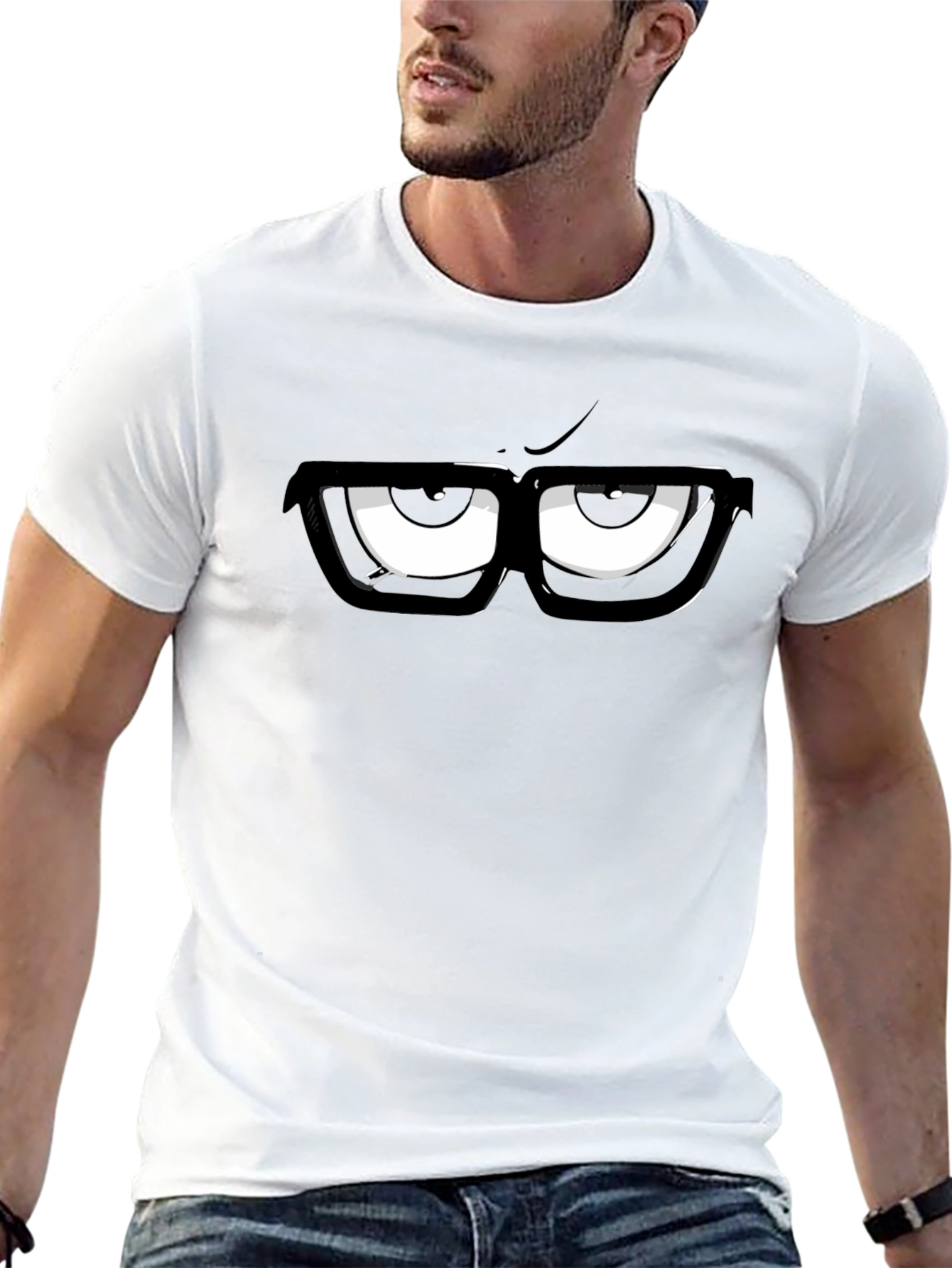 Cartoon Eyes Graphic Print Black T-Shirt