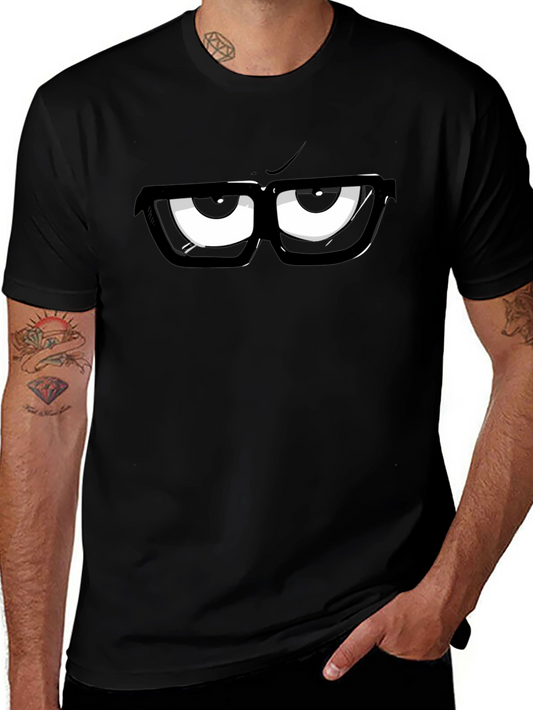 Cartoon Eyes Graphic Print Black T-Shirt