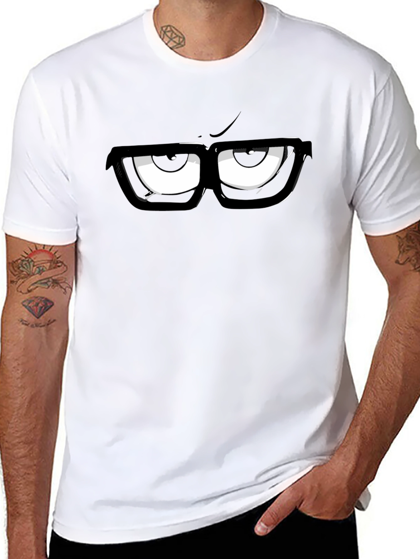 Cartoon Eyes Graphic Print Black T-Shirt