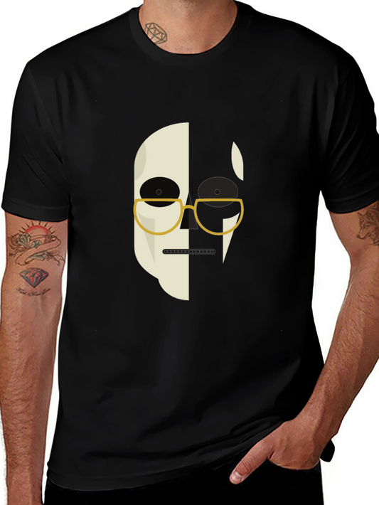 Abstract Face Graphic Print Mens Black T-Shirt