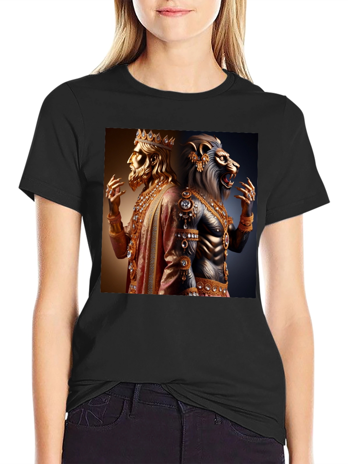 King and Lion Graphic Black T-Shirt