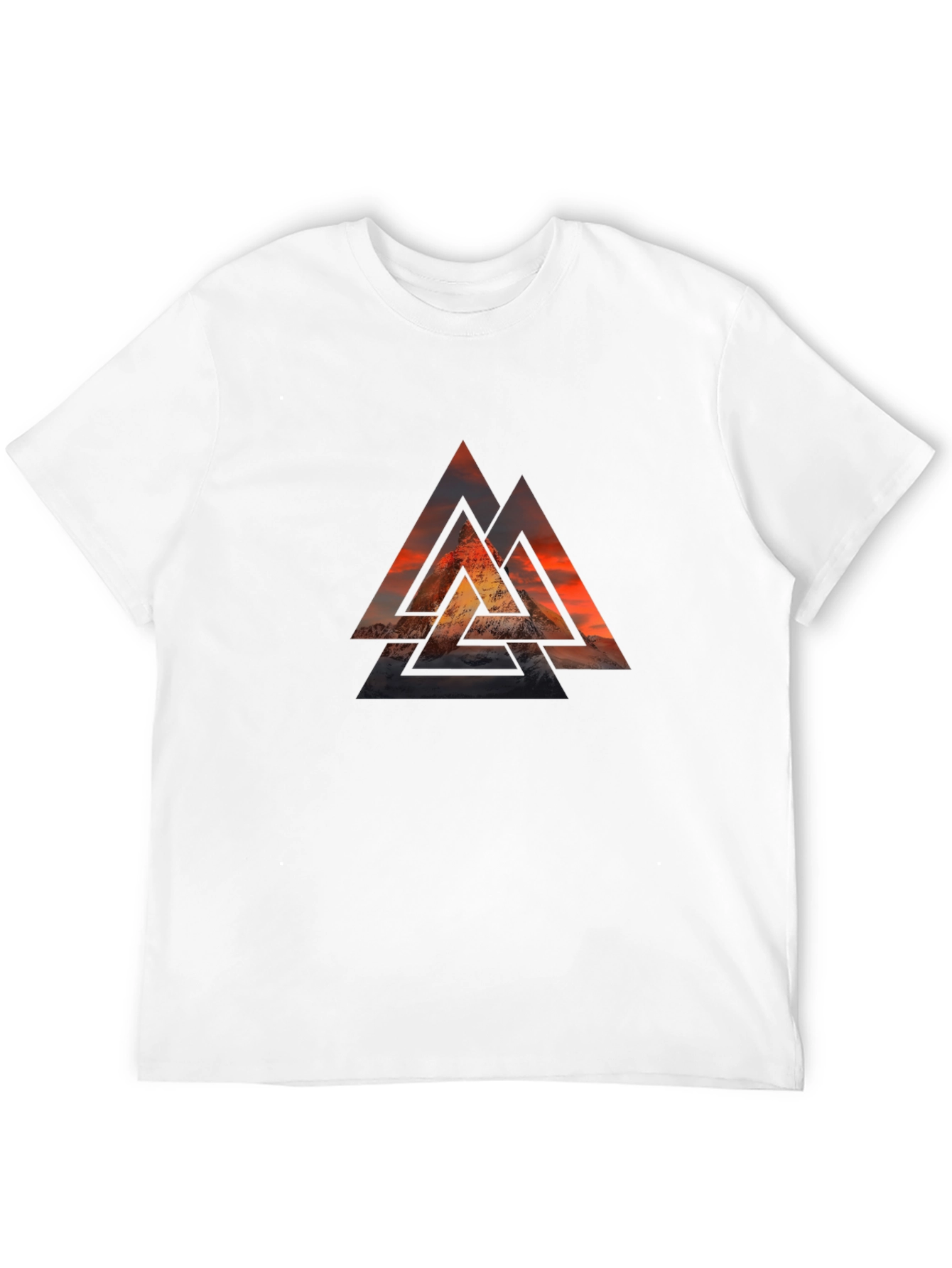 Black Graphic Tee with Geometric Mountain Design
