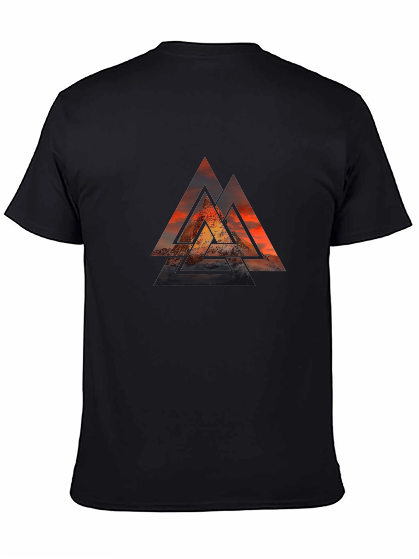 Black Graphic Tee with Geometric Mountain Design