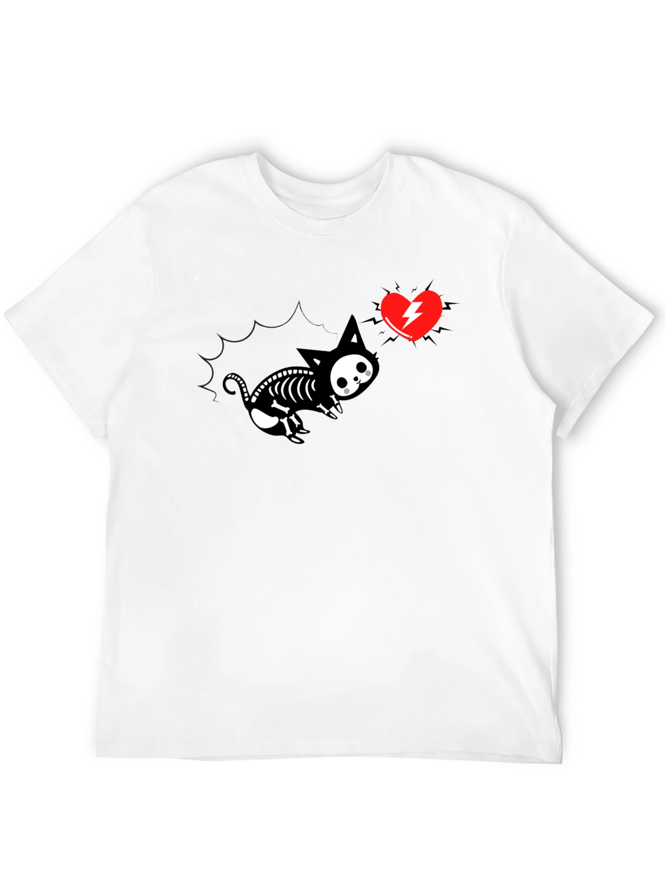 Skeleton Cat Tee with Electric Heart
