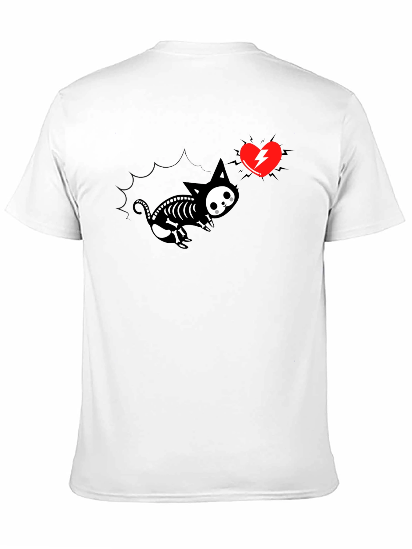 Skeleton Cat Tee with Electric Heart