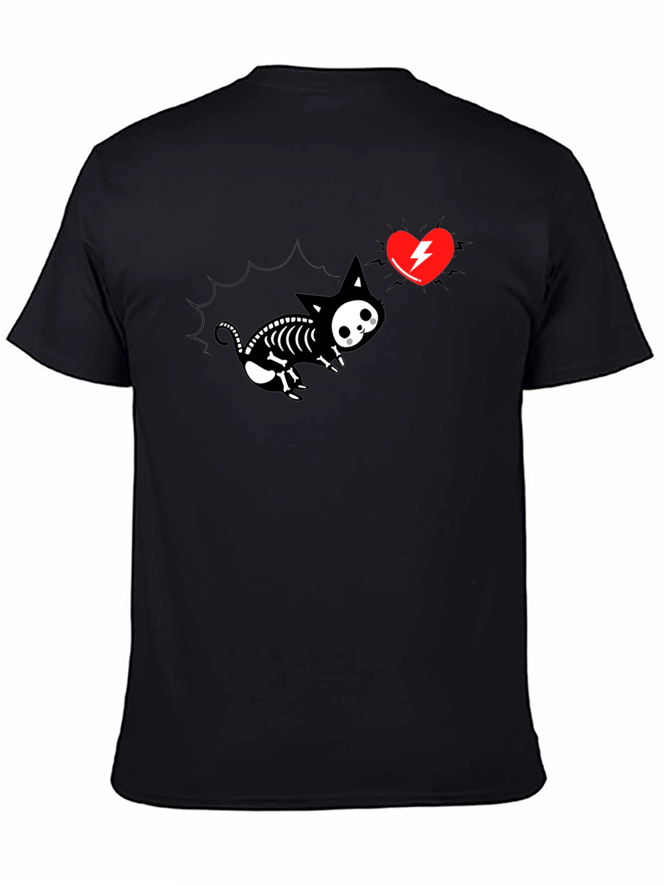 Skeleton Cat Tee with Electric Heart