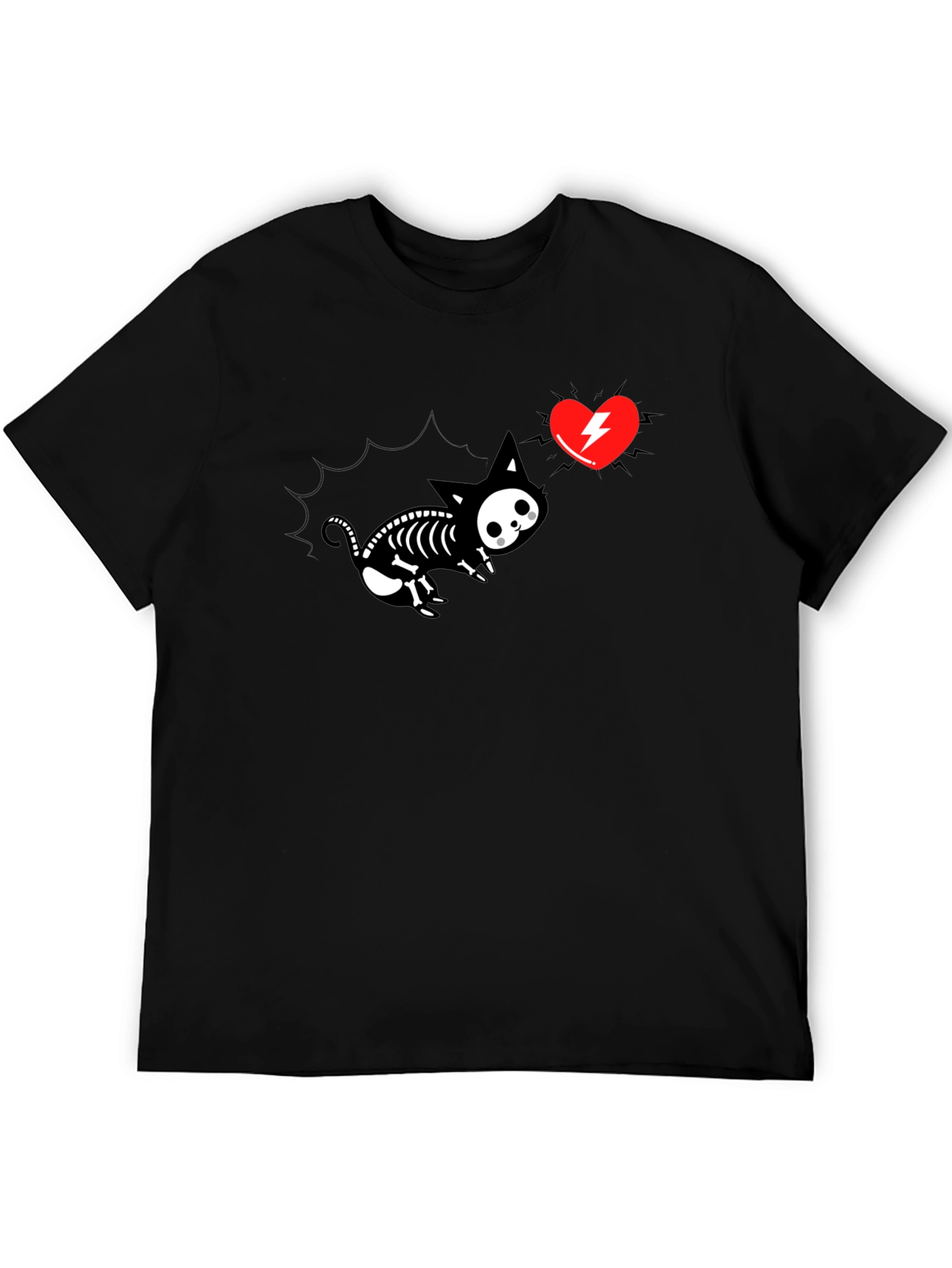 Skeleton Cat Tee with Electric Heart