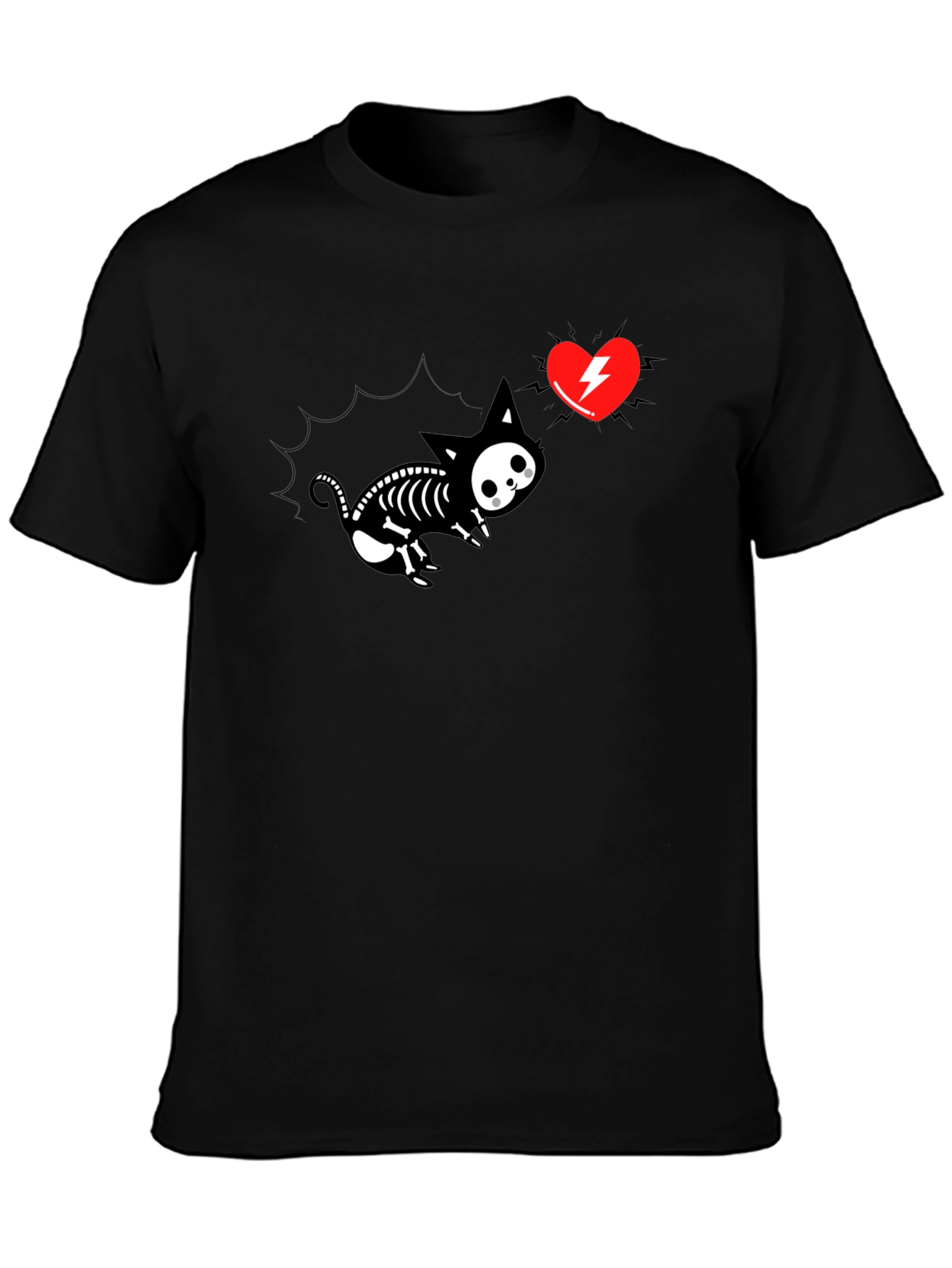 Skeleton Cat Tee with Electric Heart