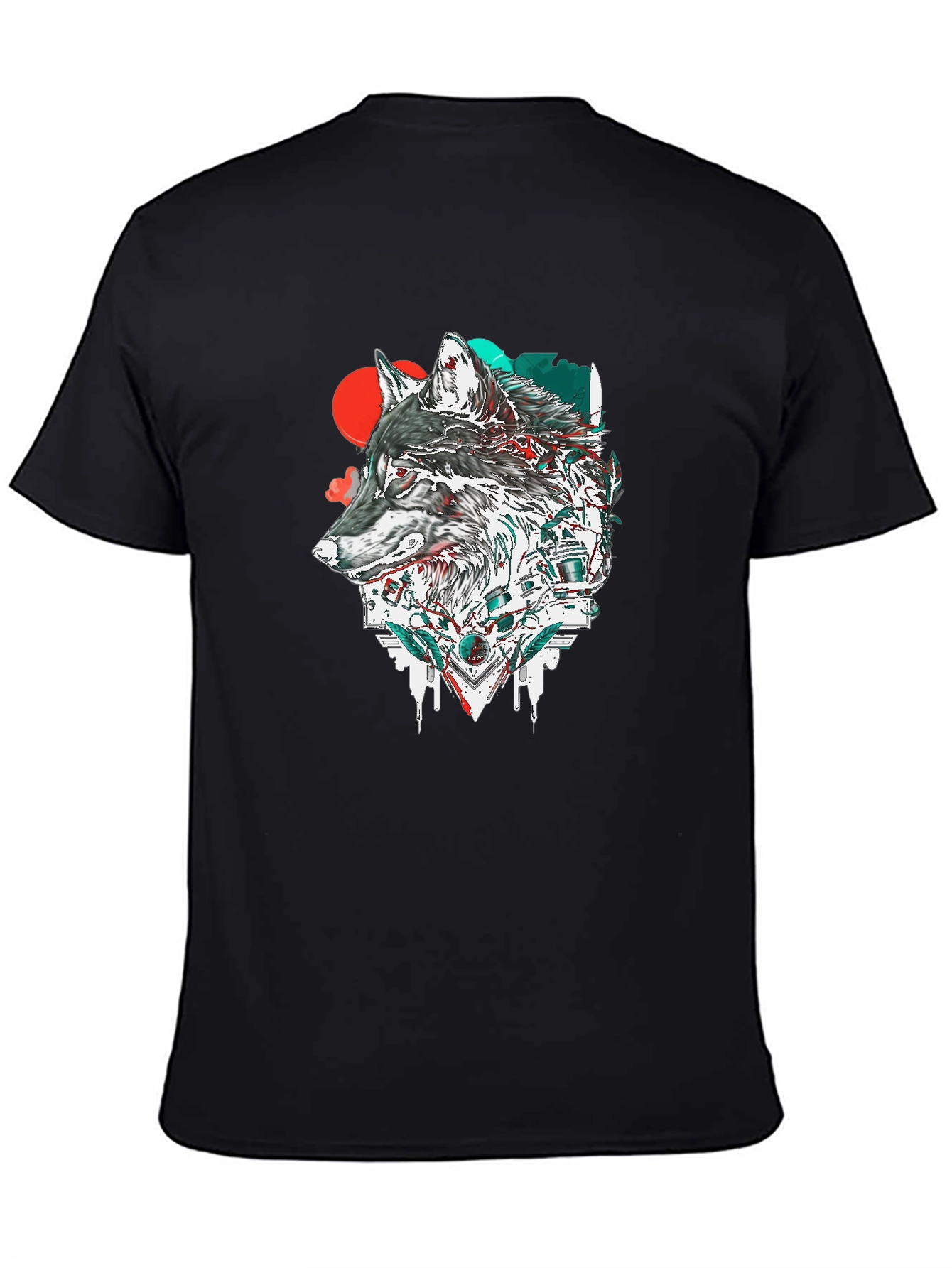 Wolf Graphic Print Black Crew Neck T-Shirt