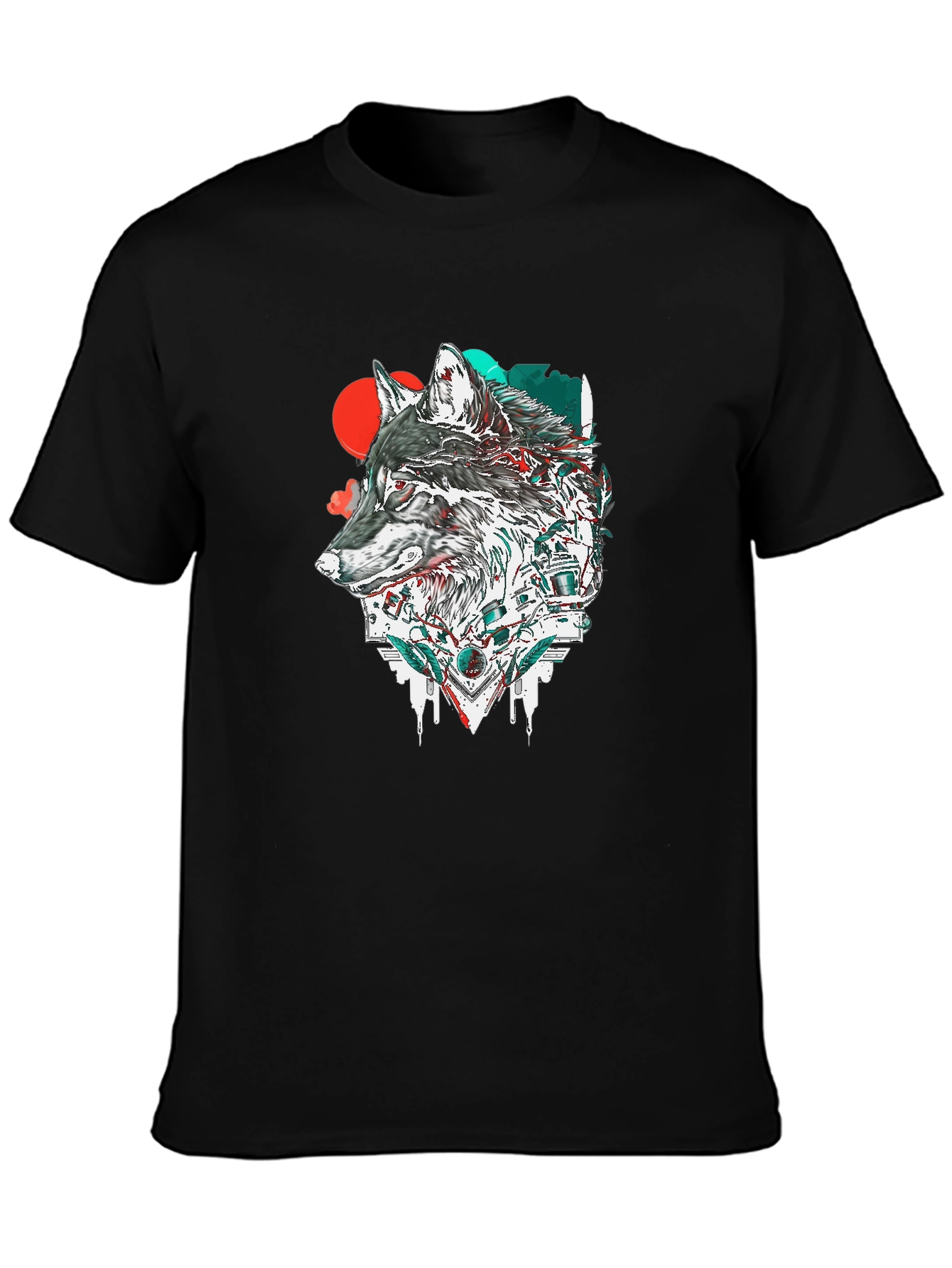 Wolf Graphic Print Black Crew Neck T-Shirt