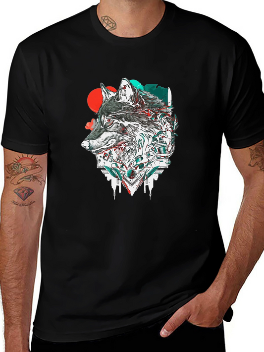 Wolf Graphic Print Black Crew Neck T-Shirt