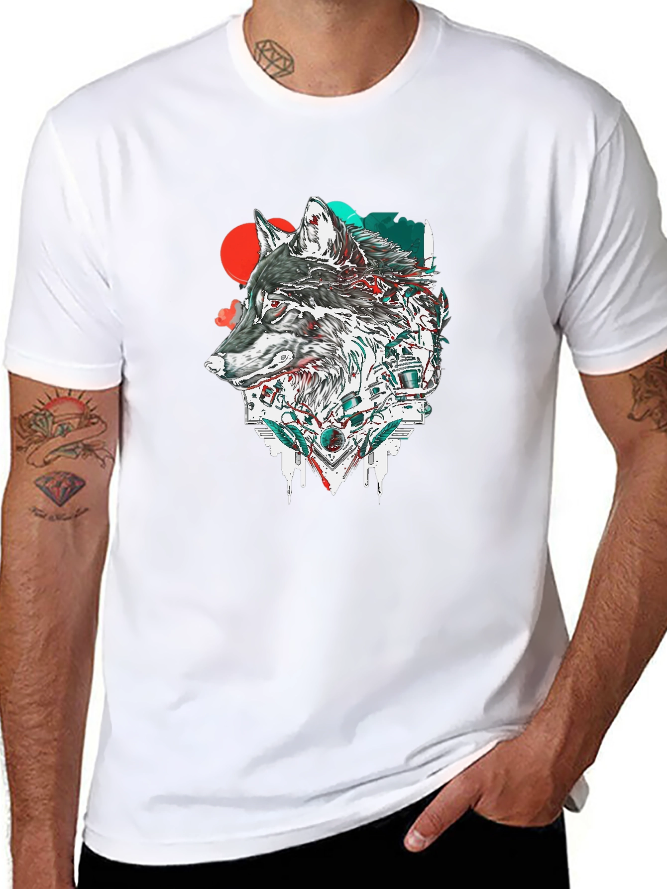 Wolf Graphic Print Black Crew Neck T-Shirt