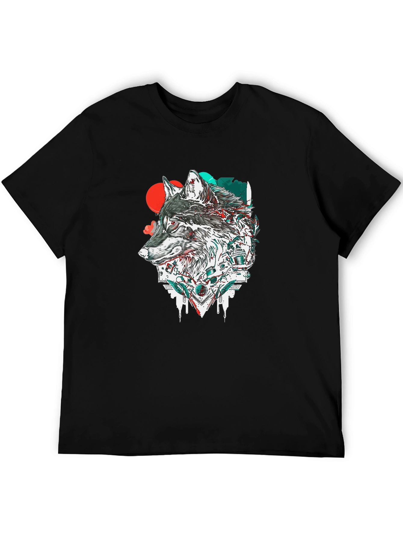 Wolf Graphic Print Black Crew Neck T-Shirt
