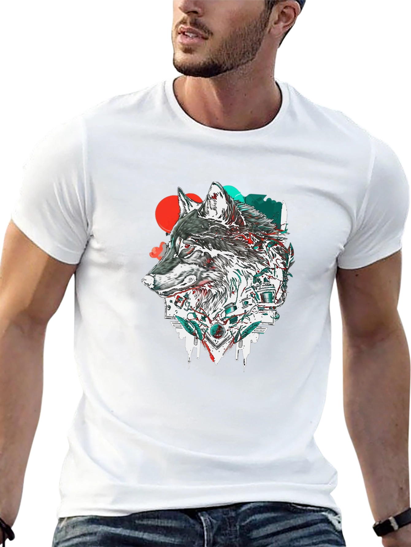 Wolf Graphic Print Black Crew Neck T-Shirt