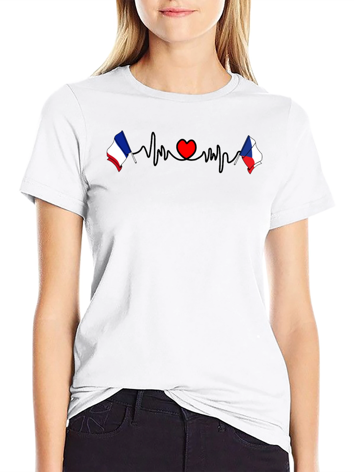 Love France Czech Flag Heartbeat T-Shirt