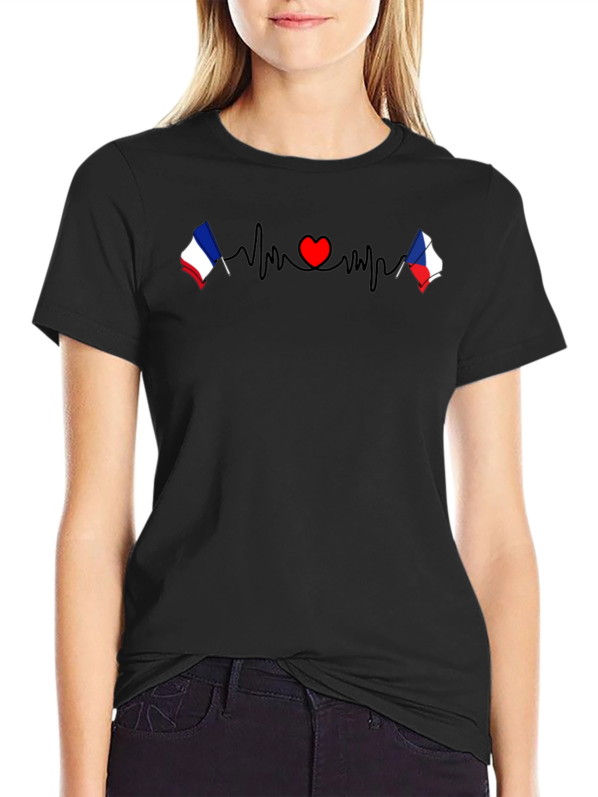 Love France Czech Flag Heartbeat T-Shirt