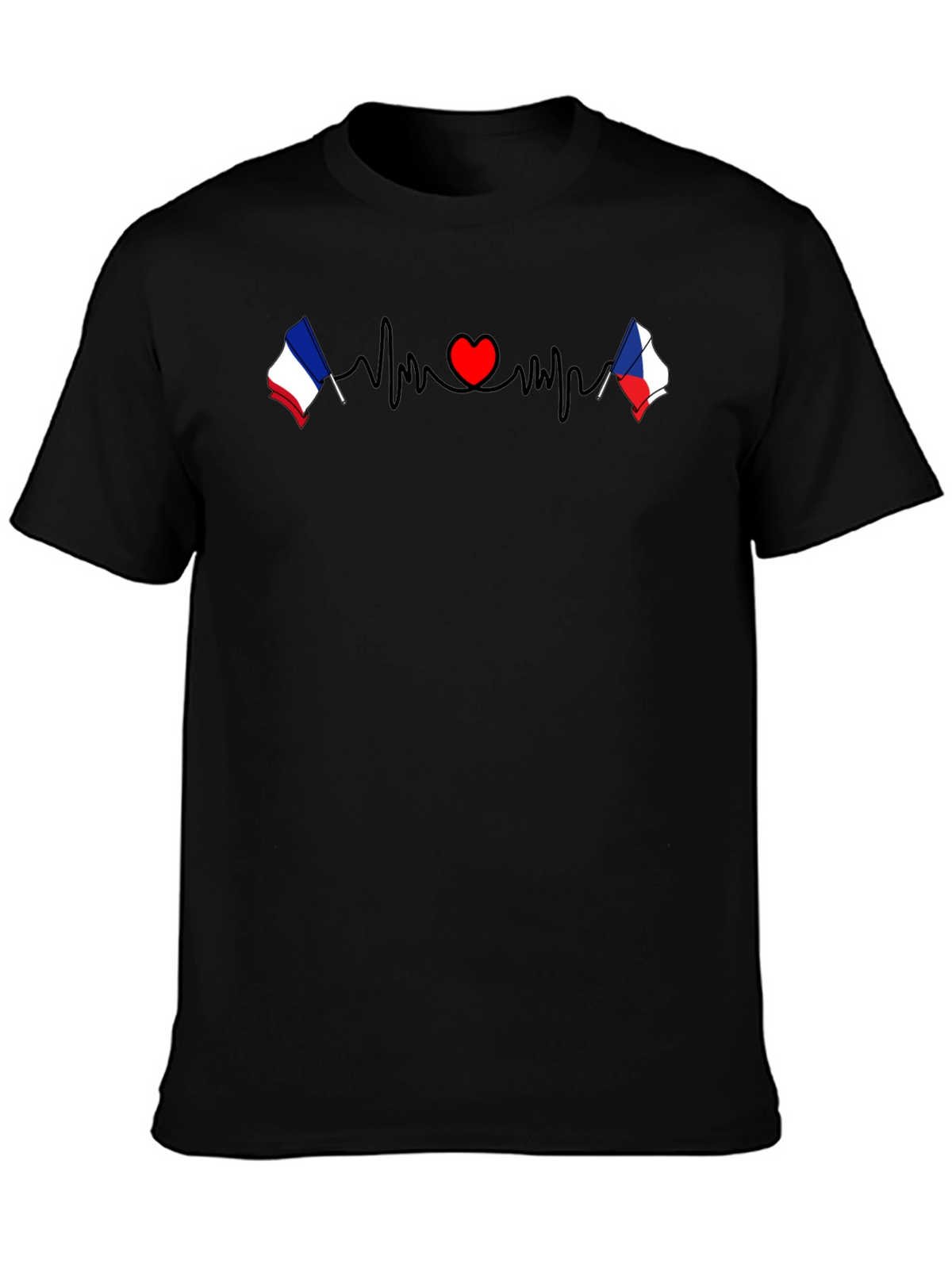 Love France Czech Flag Heartbeat T-Shirt