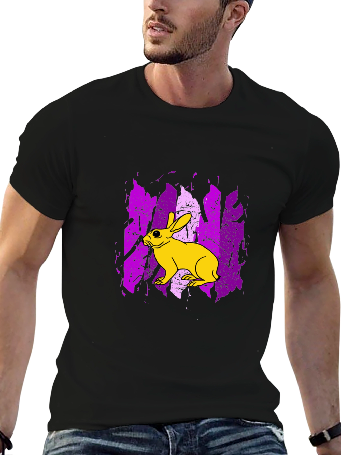 Rabbit Graphic Print Tee - Trendy Black T-Shirt
