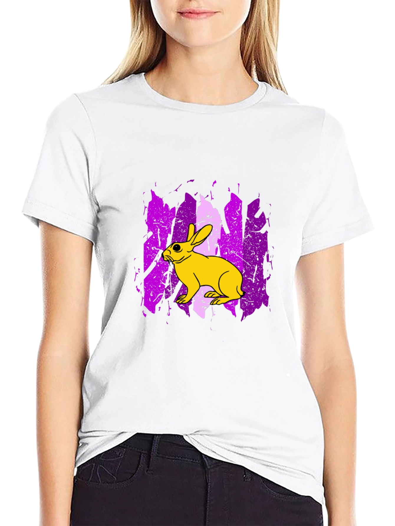 Rabbit Graphic Print Tee - Trendy Black T-Shirt