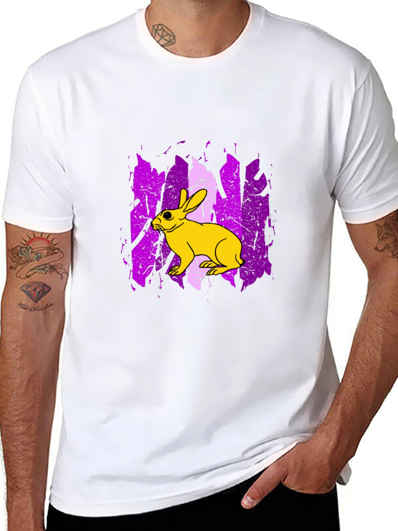 Rabbit Graphic Print Tee - Trendy Black T-Shirt