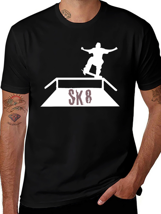 Skateboarding Graphic Tee - Black Cotton Blend