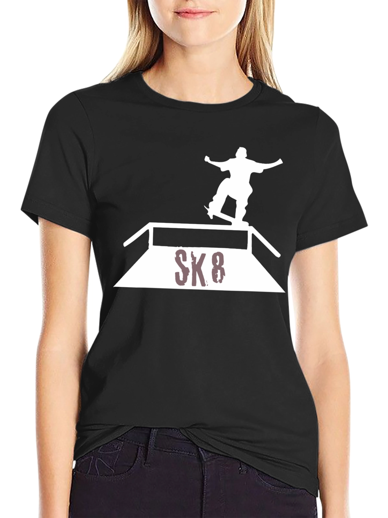 Skateboarding Graphic Tee - Black Cotton Blend