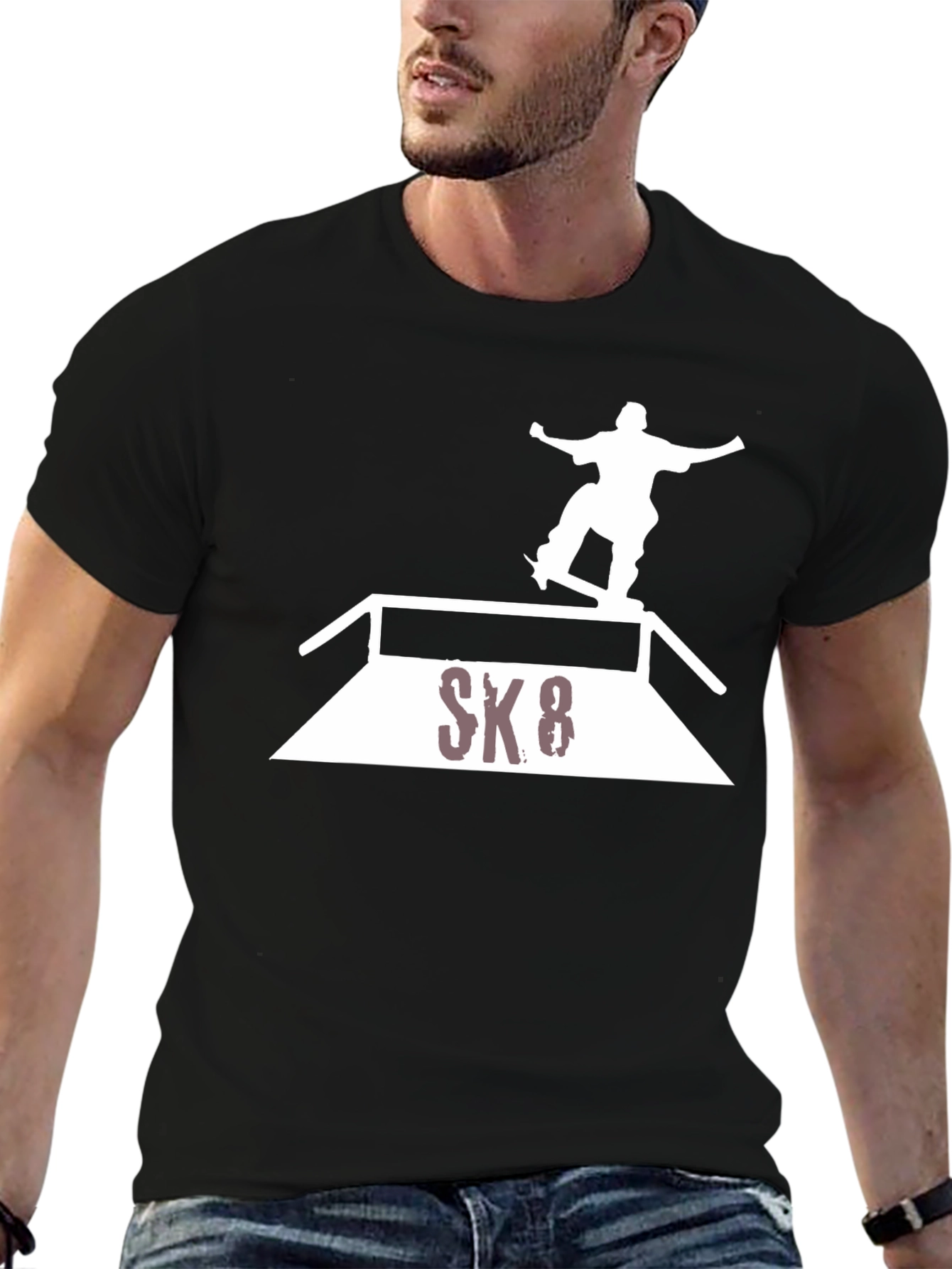 Skateboarding Graphic Tee - Black Cotton Blend