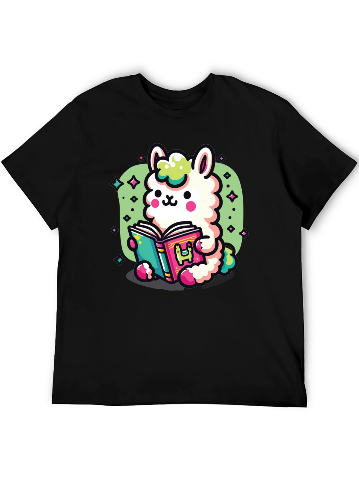 Kawaii Llama Reading T-Shirt - Unisex Black Tee