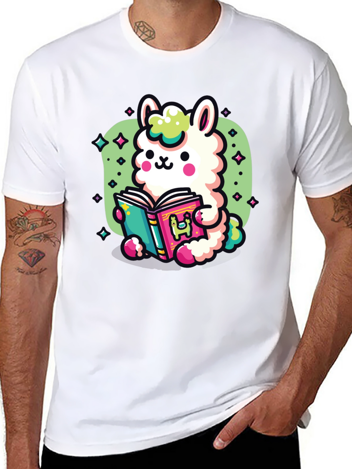 Kawaii Llama Reading T-Shirt - Unisex Black Tee