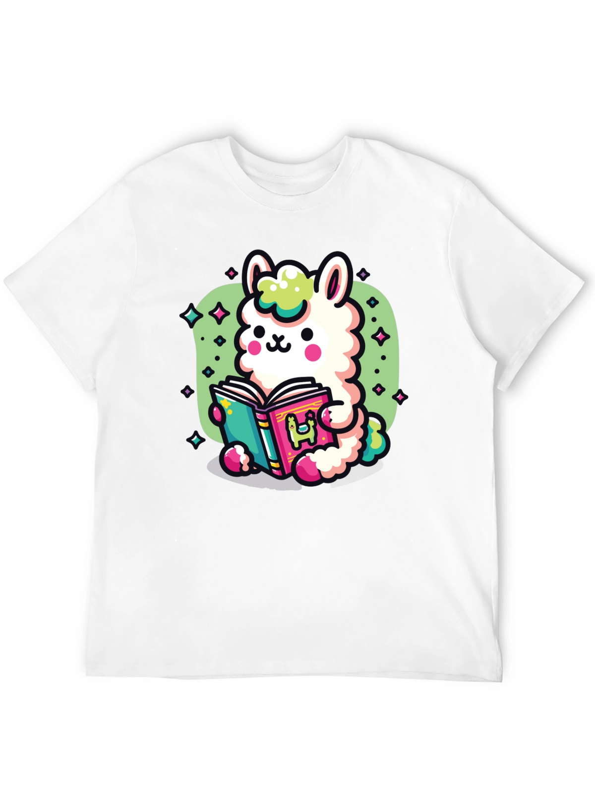 Kawaii Llama Reading T-Shirt - Unisex Black Tee