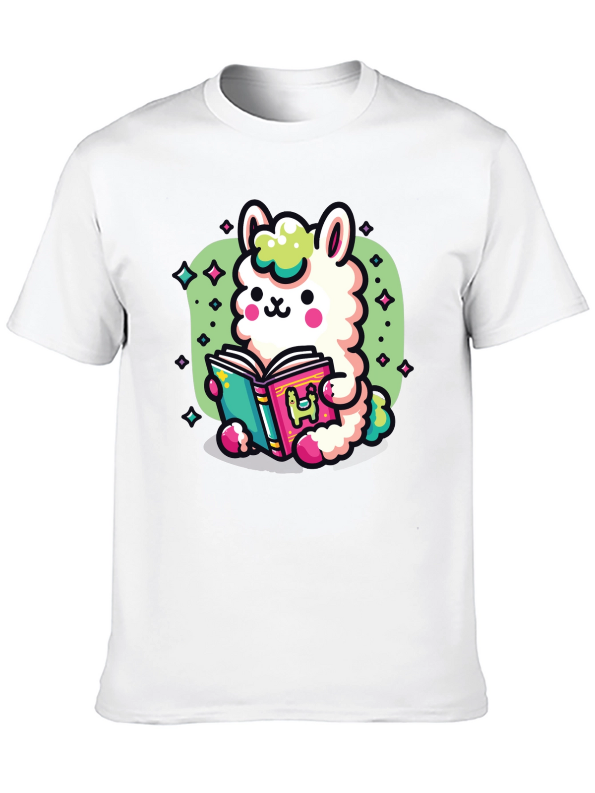 Kawaii Llama Reading T-Shirt - Unisex Black Tee