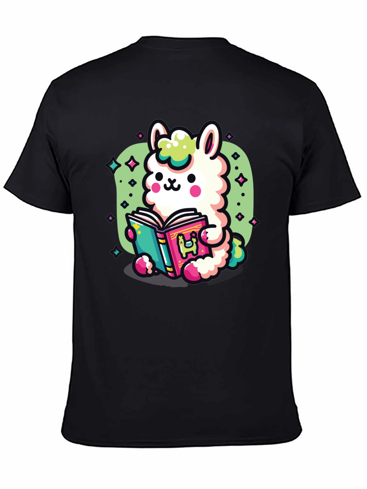 Kawaii Llama Reading T-Shirt - Unisex Black Tee