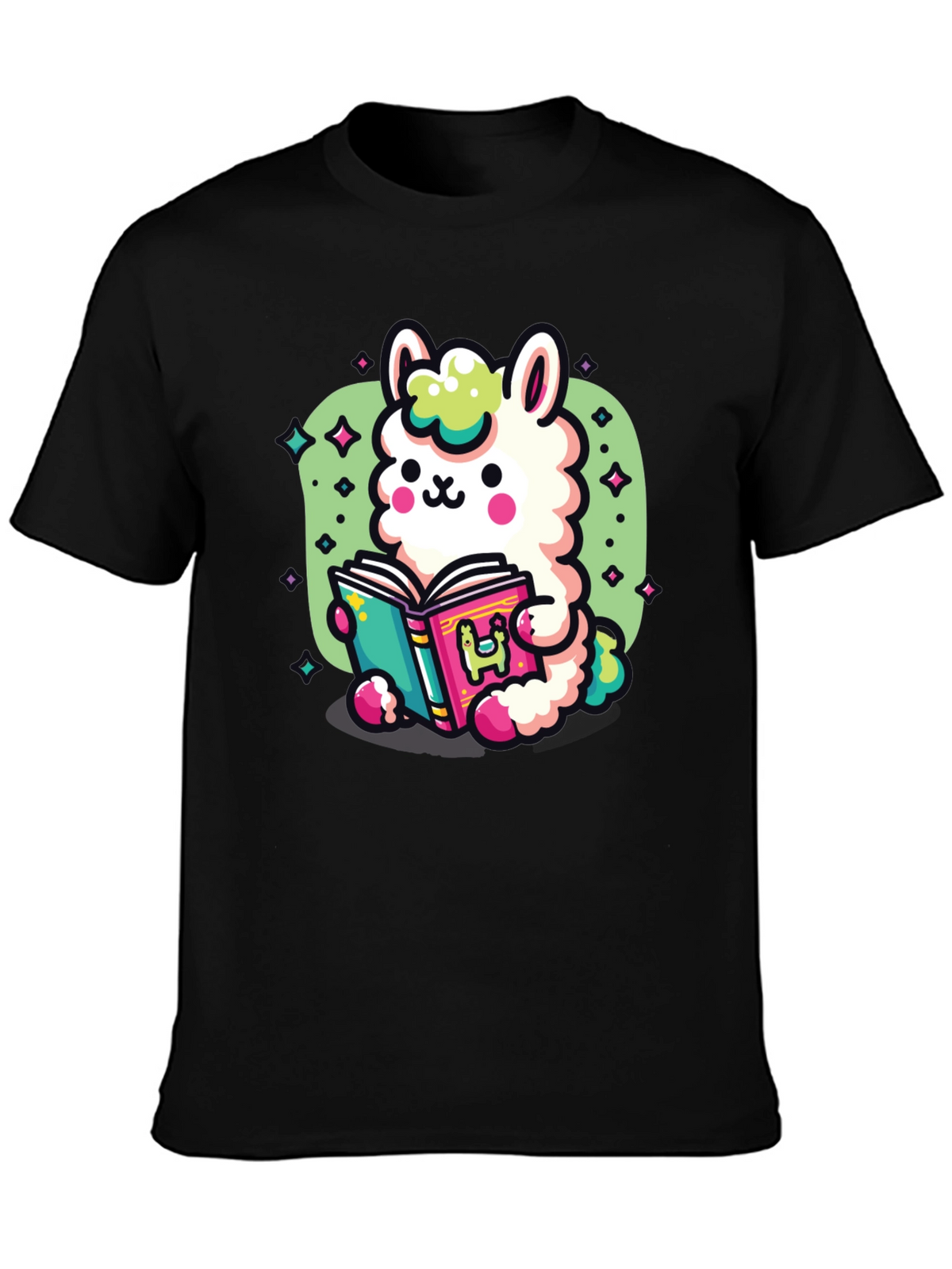 Kawaii Llama Reading T-Shirt - Unisex Black Tee