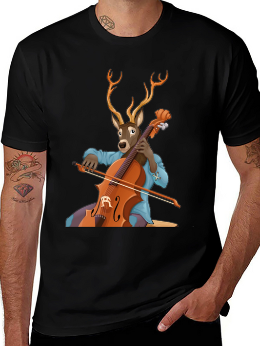 Deer Cellist Graphic Tee - Unique Animal Design