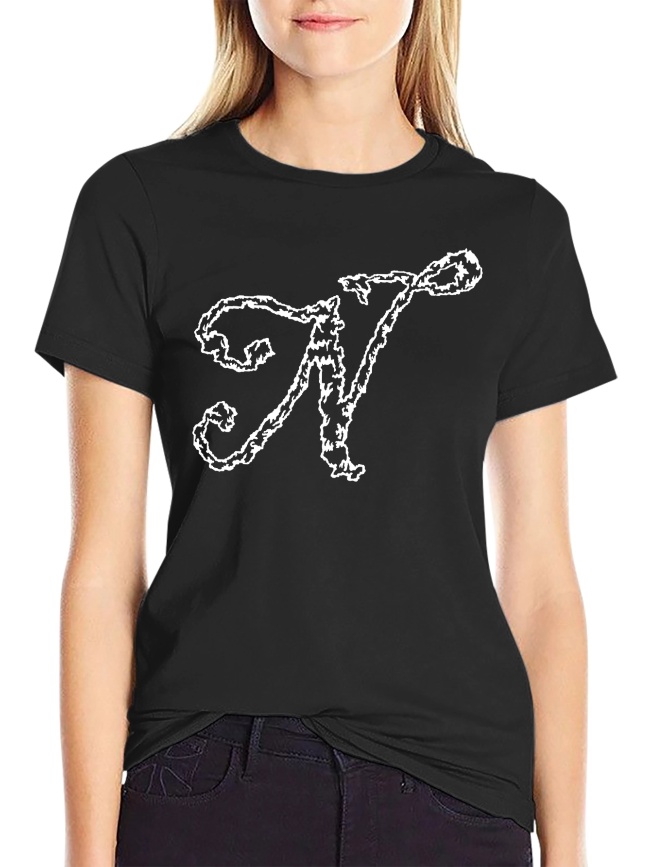 Elegant N Black T-Shirt - Stylish Initial Tee