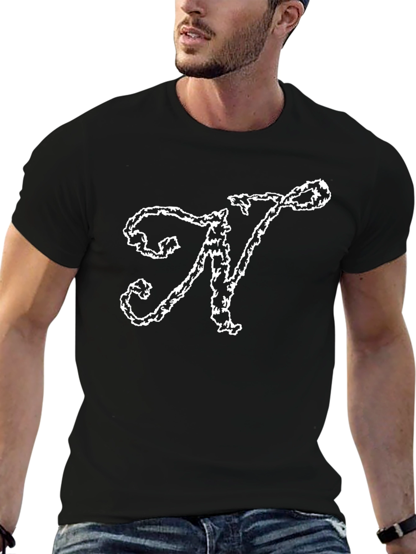 Elegant N Black T-Shirt - Stylish Initial Tee