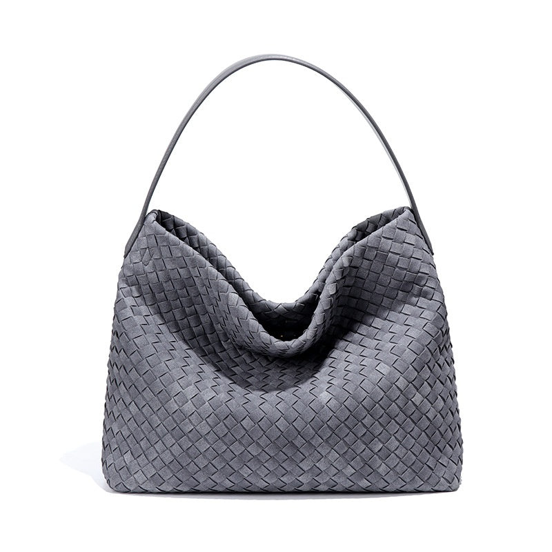 Vintage Suede Tote Bag - Handmade Braided, Large Capacity Fashion Accessory