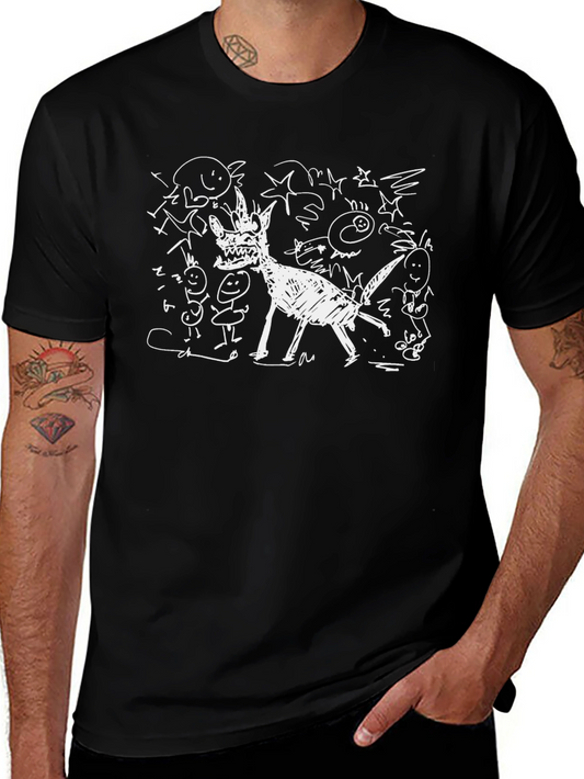 Abstract Doodle Graphic Black T-Shirt