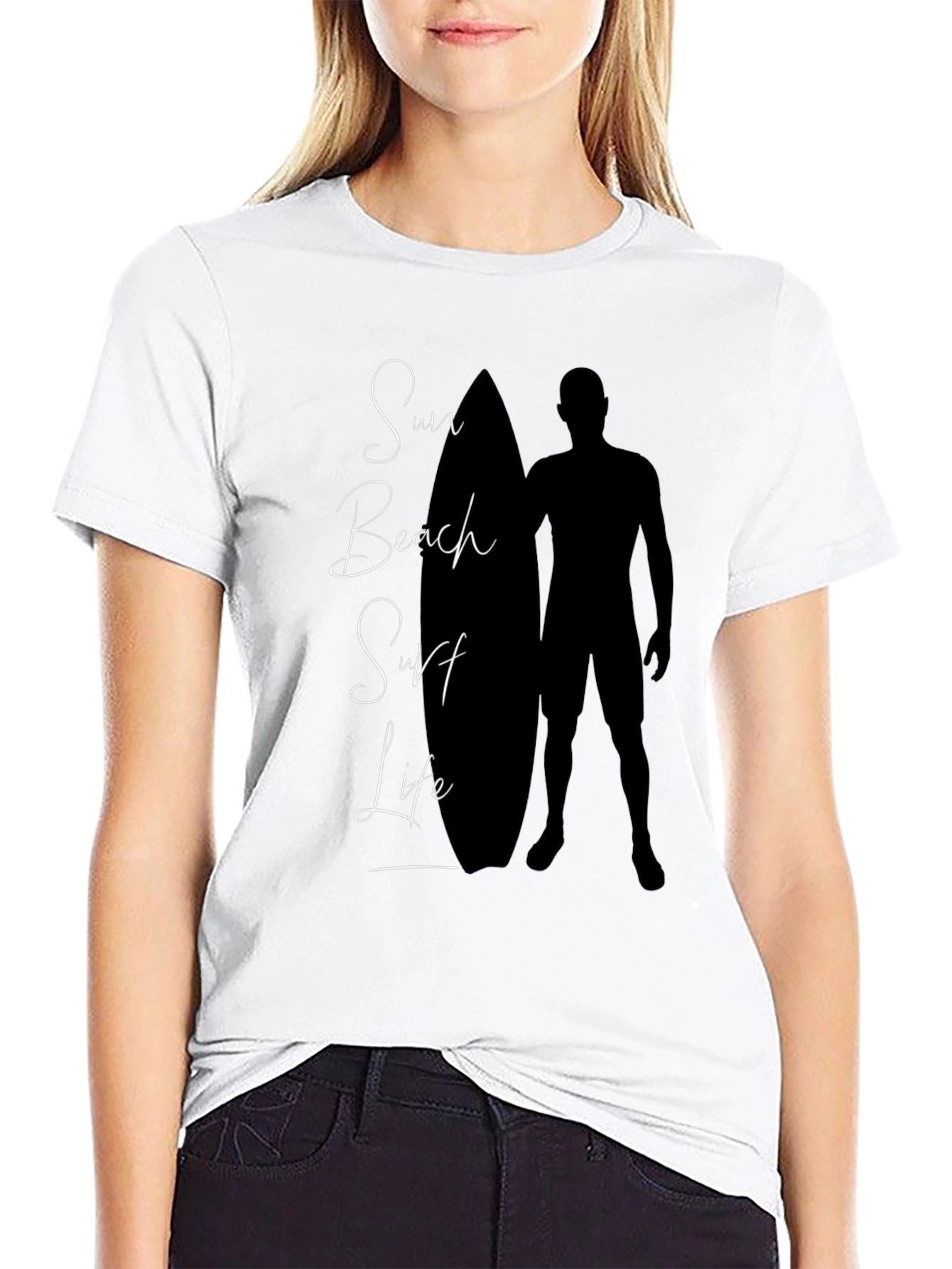 Sun Beach Surf Life Black Graphic Tee
