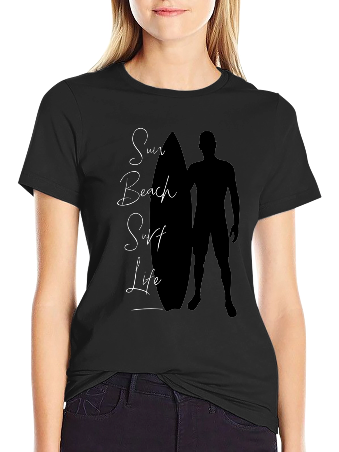 Sun Beach Surf Life Black Graphic Tee