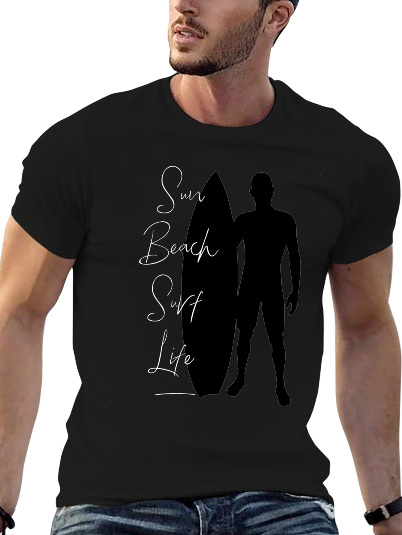 Sun Beach Surf Life Black Graphic Tee