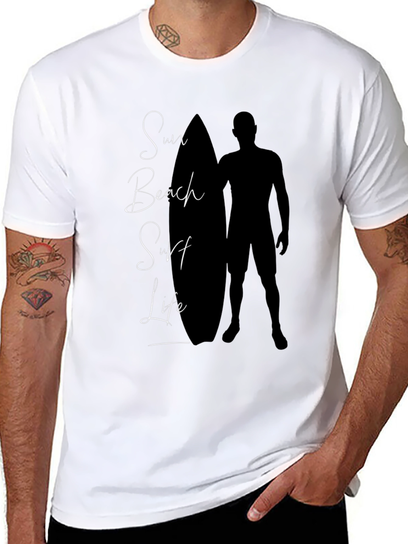 Sun Beach Surf Life Black Graphic Tee