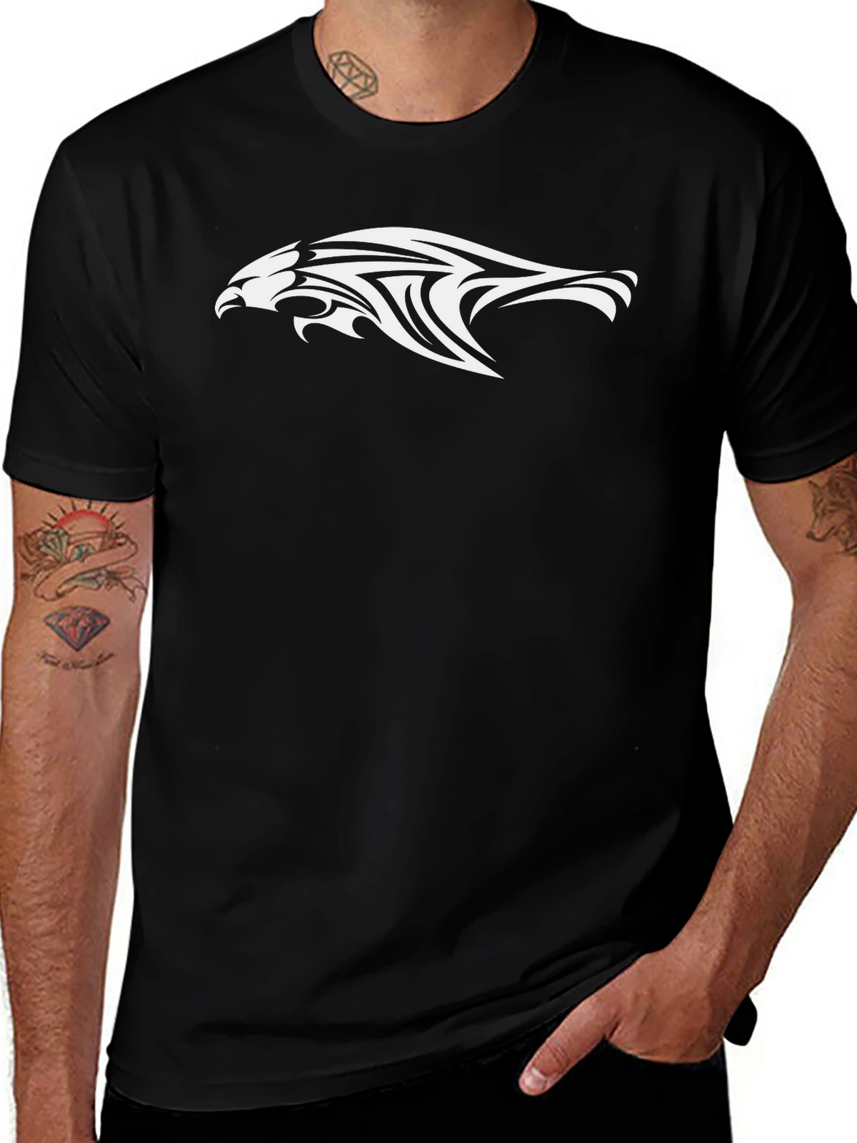 Mens Black T-Shirt with Eagle Tribal Design