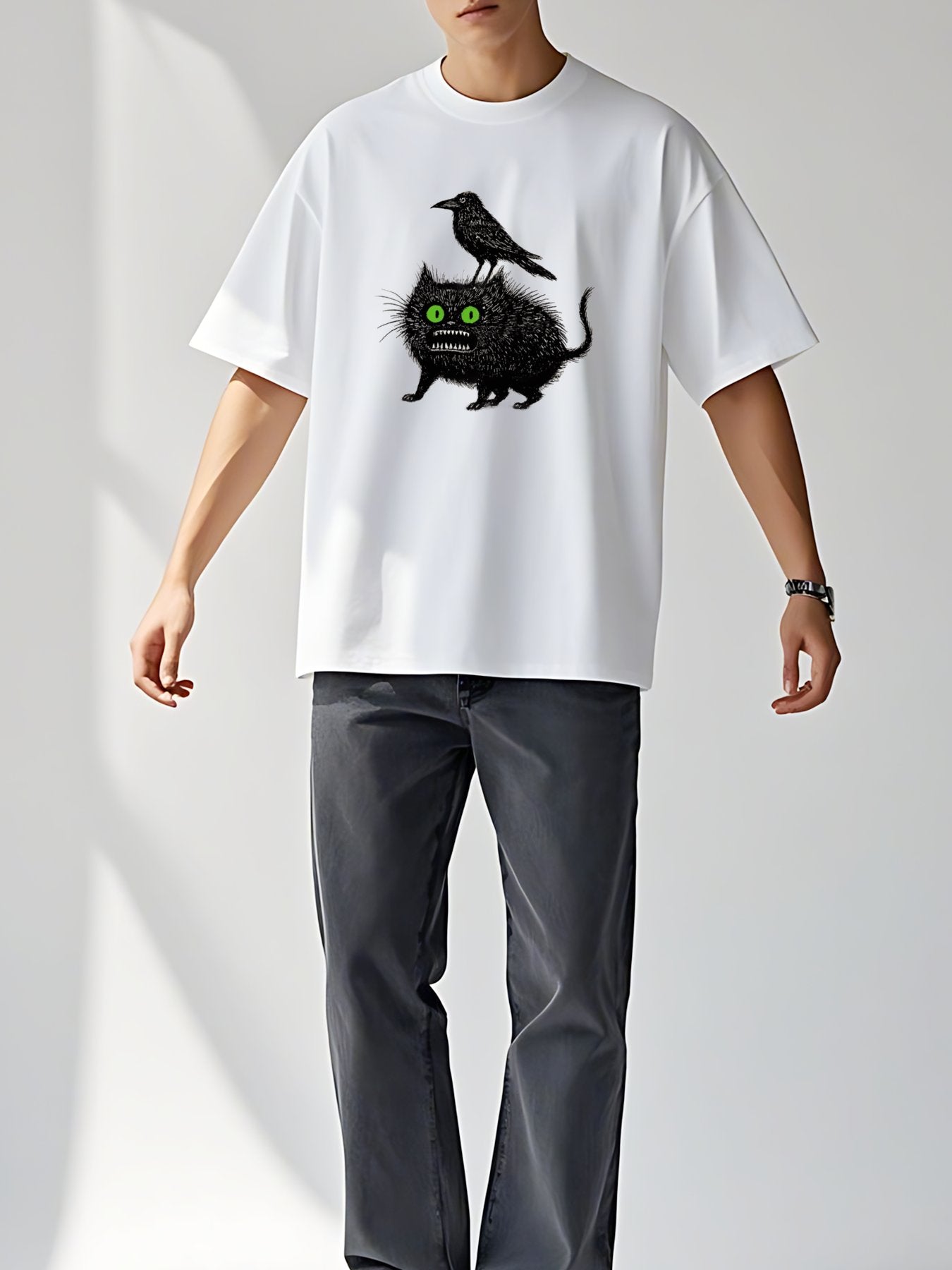 T-shirt Tokyo-tiger-crow-and-black-cat-washed-t-shirt