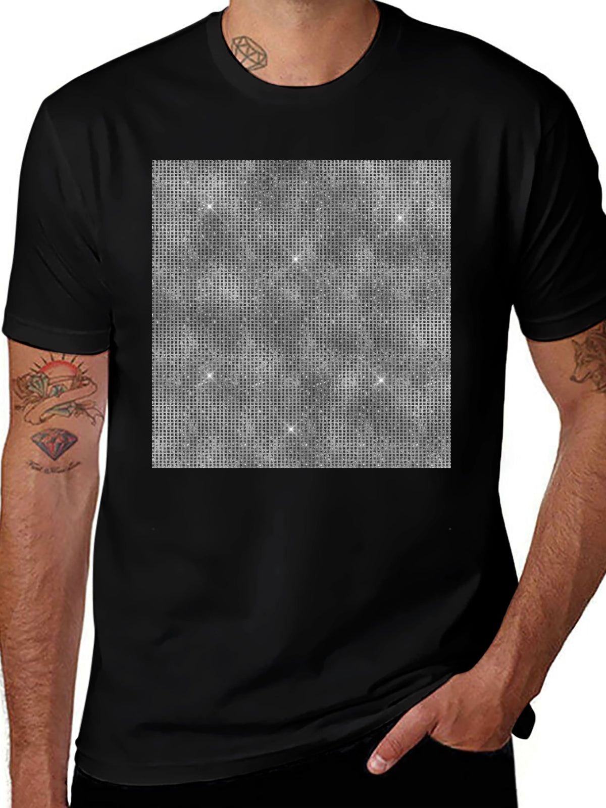 Glitter Grid Mens Black T-Shirt