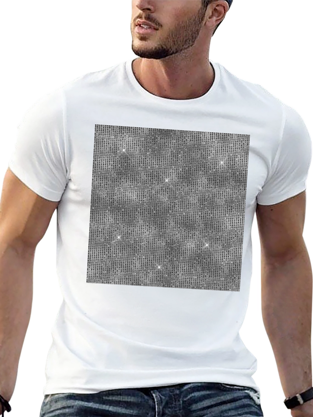 Glitter Grid Mens Black T-Shirt
