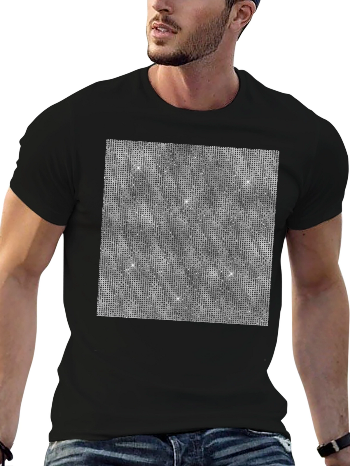 Glitter Grid Mens Black T-Shirt