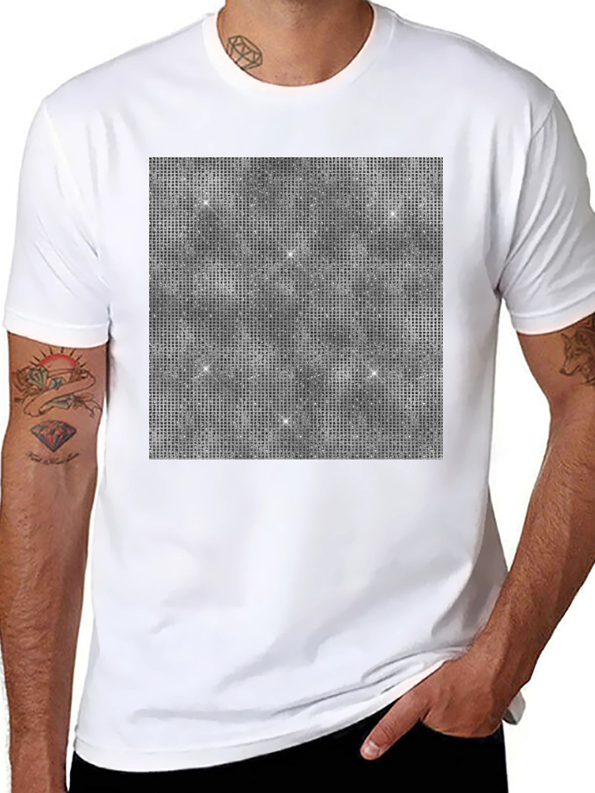 Glitter Grid Mens Black T-Shirt