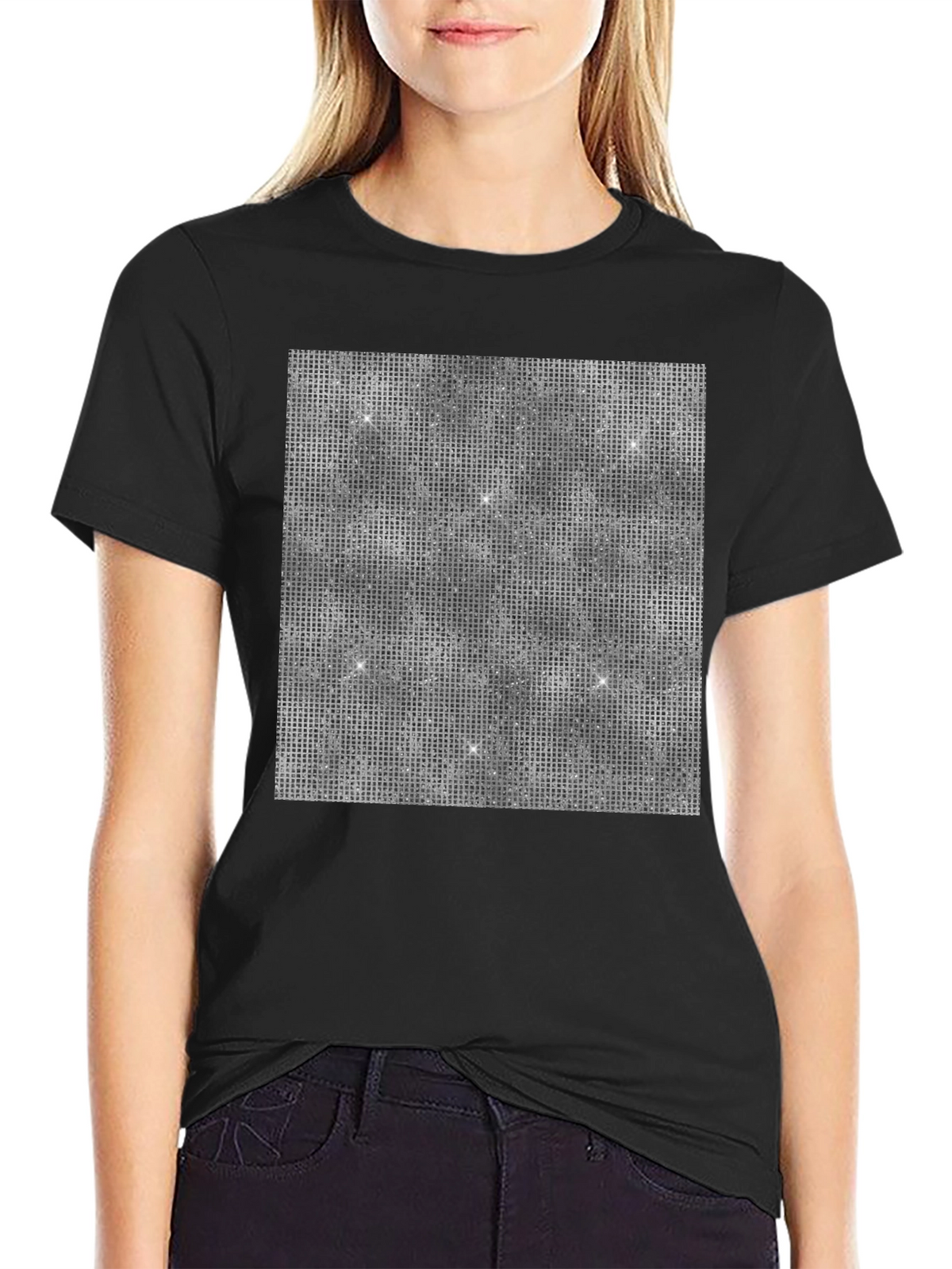 Glitter Grid Mens Black T-Shirt